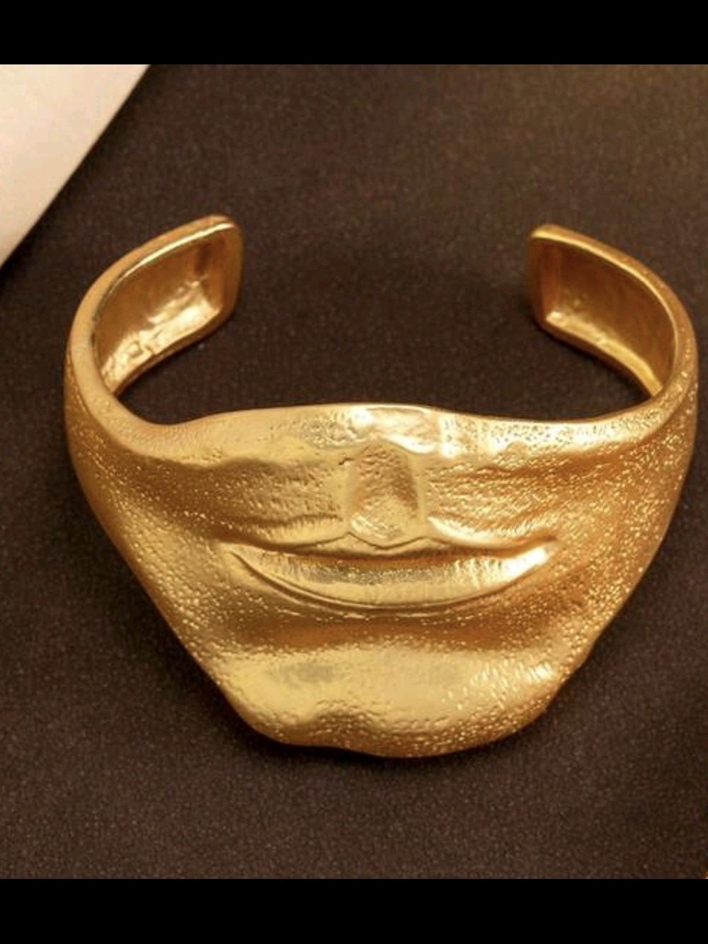 Schiaparelli Inspired Gold Sculpted Face Cuff Bracelet
